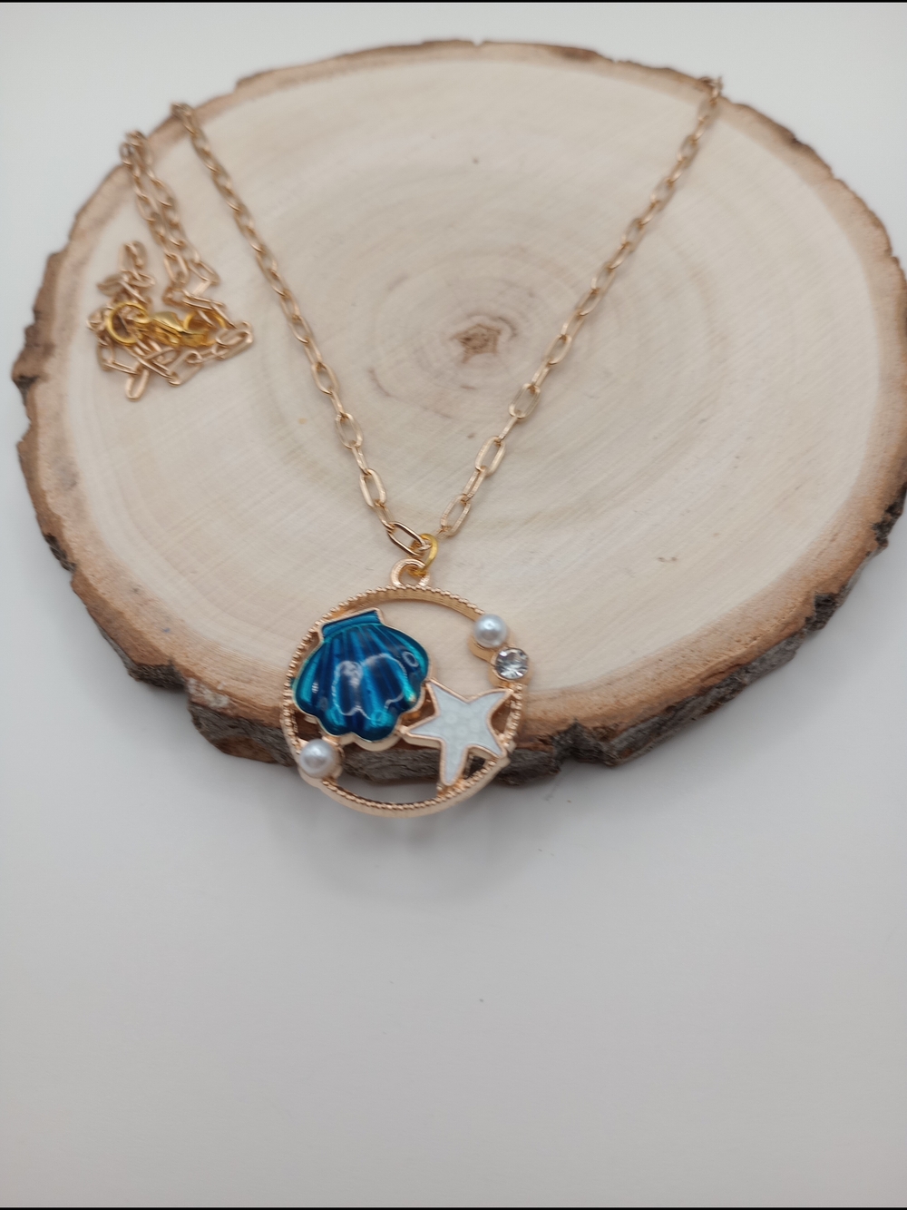 Gold-Tone Blue Shell & Star Pendant Necklace